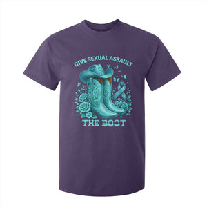 Give Sexual Assault The Boot T Shirt For Kid Cowgirl Awareness Month Teal Ribbon Support TS10 Purple Print Your Wear