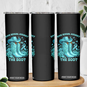 Give Sexual Assault The Boot Skinny Tumbler Cowgirl Awareness Month Teal Ribbon Support TS10 Print Your Wear