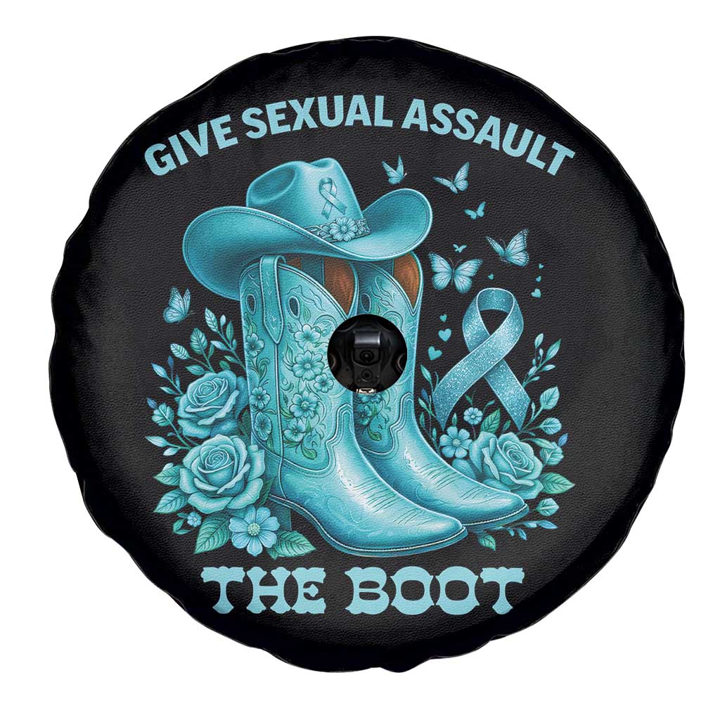 Give Sexual Assault The Boot Spare Tire Cover Cowgirl Awareness Month Teal Ribbon Support TS10 Print Your Wear