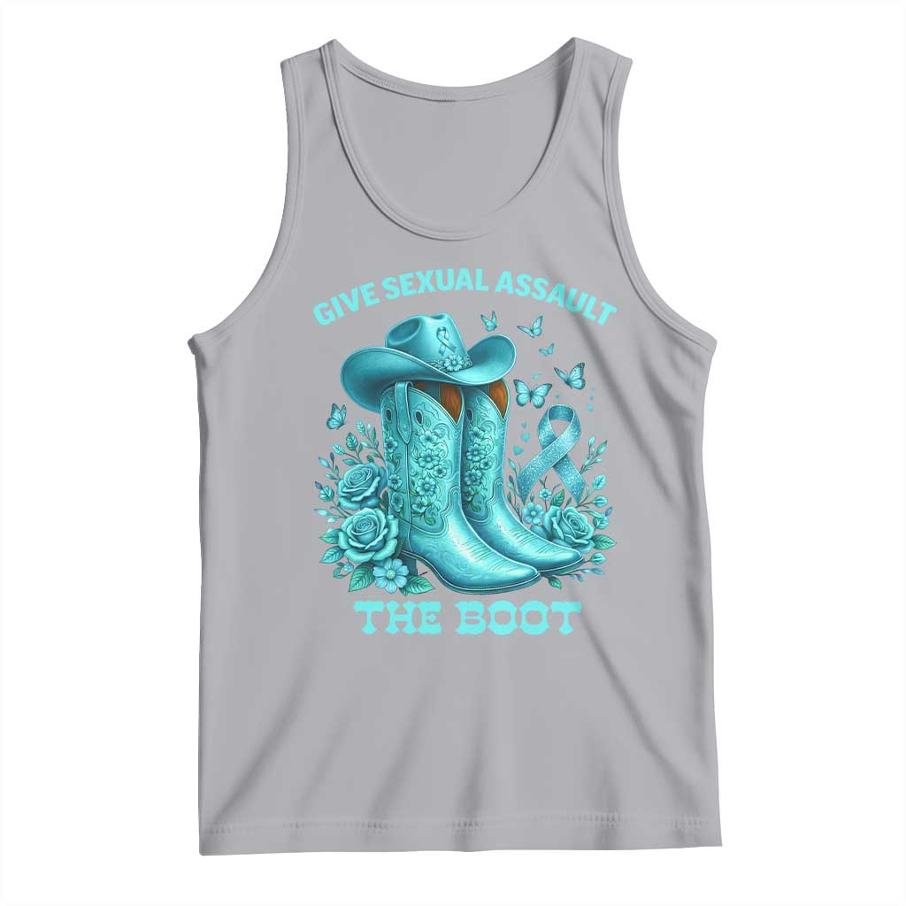 Give Sexual Assault The Boot Tank Top Cowgirl Awareness Month Teal Ribbon Support TS10 Athletic Heather Print Your Wear