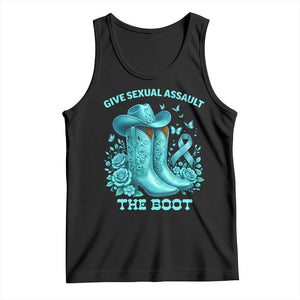 Give Sexual Assault The Boot Tank Top Cowgirl Awareness Month Teal Ribbon Support TS10 Black Print Your Wear