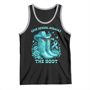 Give Sexual Assault The Boot Tank Top Cowgirl Awareness Month Teal Ribbon Support TS10 Black Athletic Heather Print Your Wear