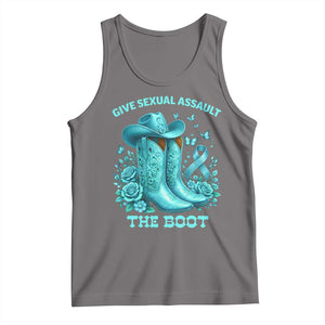 Give Sexual Assault The Boot Tank Top Cowgirl Awareness Month Teal Ribbon Support TS10 Deep Heather Print Your Wear