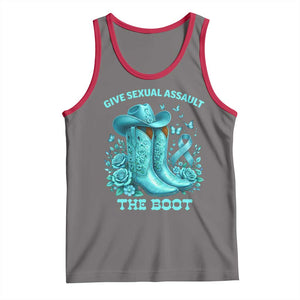 Give Sexual Assault The Boot Tank Top Cowgirl Awareness Month Teal Ribbon Support TS10 Deep Heather Red Print Your Wear