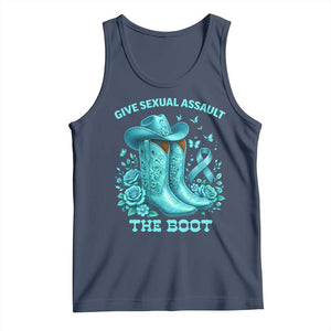 Give Sexual Assault The Boot Tank Top Cowgirl Awareness Month Teal Ribbon Support TS10 Navy Print Your Wear