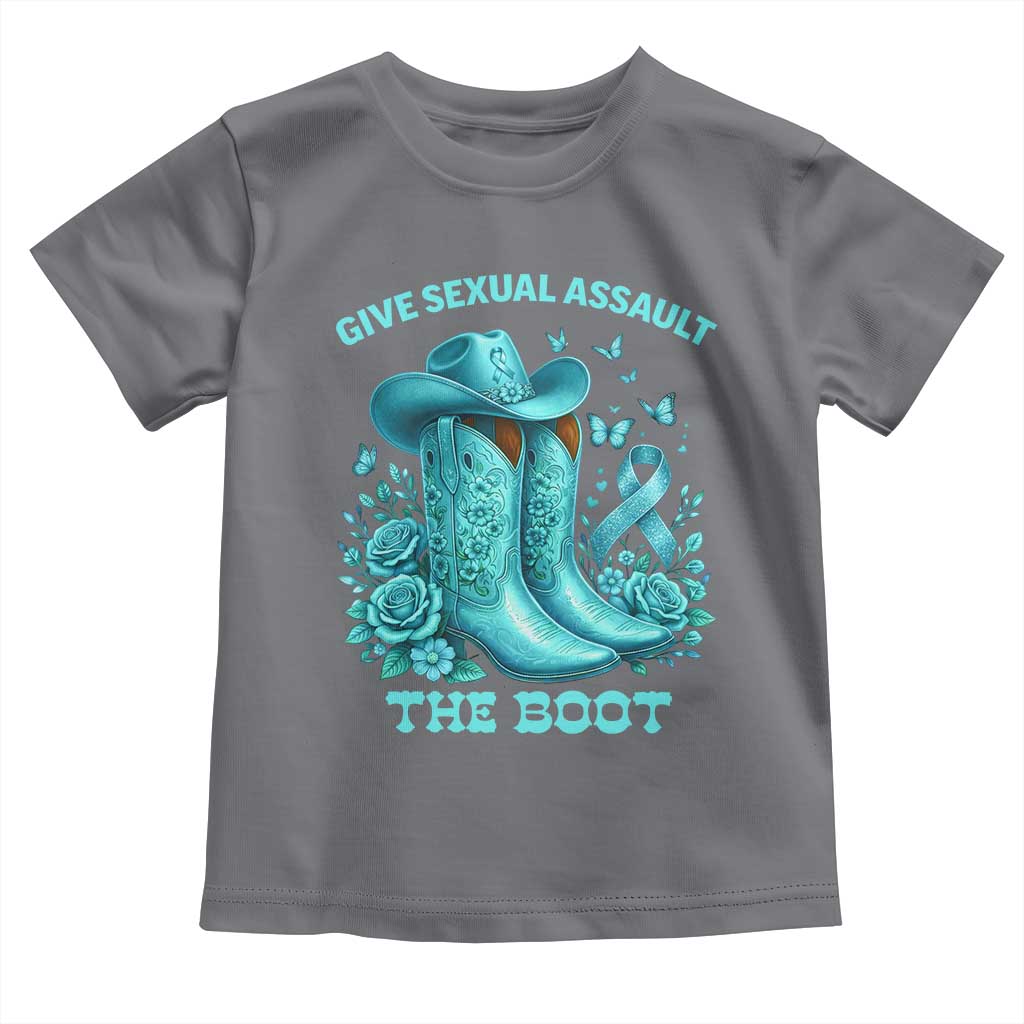 Give Sexual Assault The Boot Toddler T Shirt Cowgirl Awareness Month Teal Ribbon Support TS10 Charcoal Print Your Wear