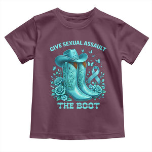 Give Sexual Assault The Boot Toddler T Shirt Cowgirl Awareness Month Teal Ribbon Support TS10 Maroon Print Your Wear