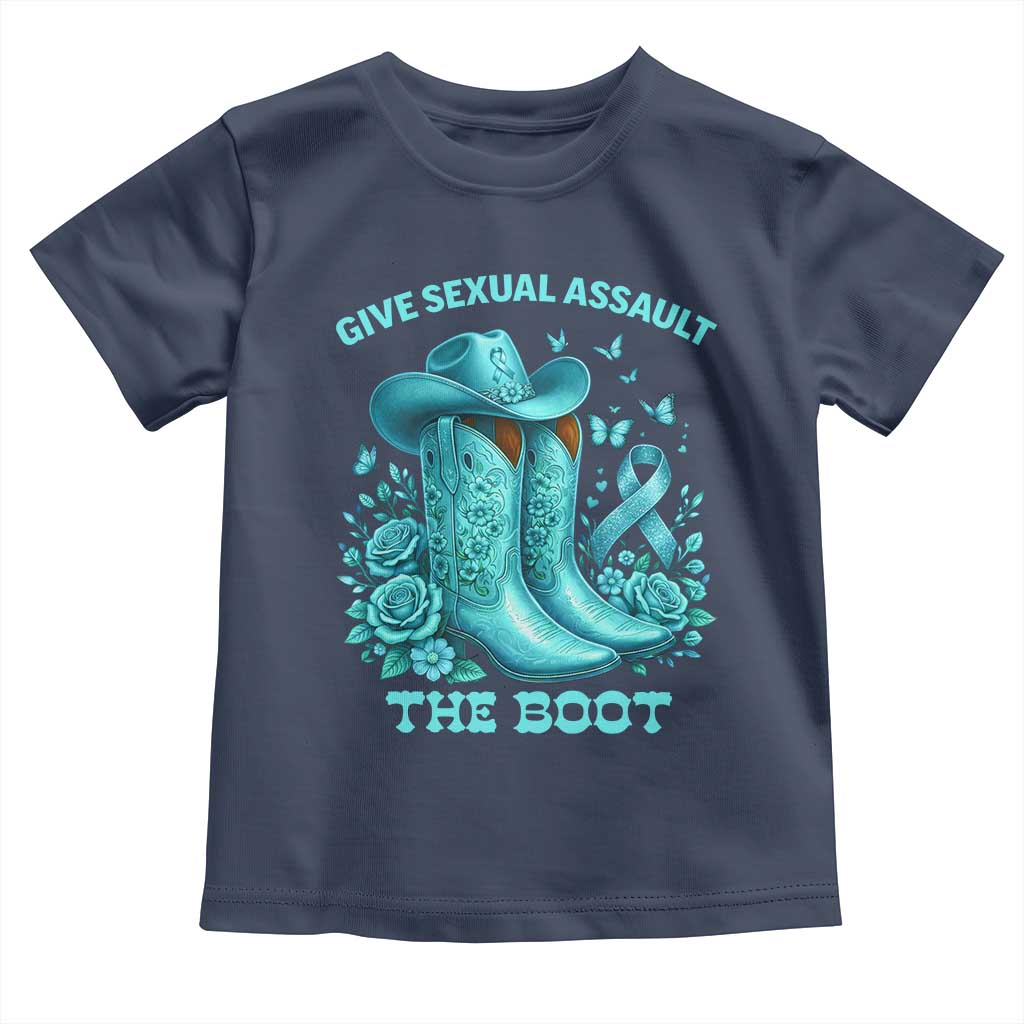 Give Sexual Assault The Boot Toddler T Shirt Cowgirl Awareness Month Teal Ribbon Support TS10 Navy Print Your Wear