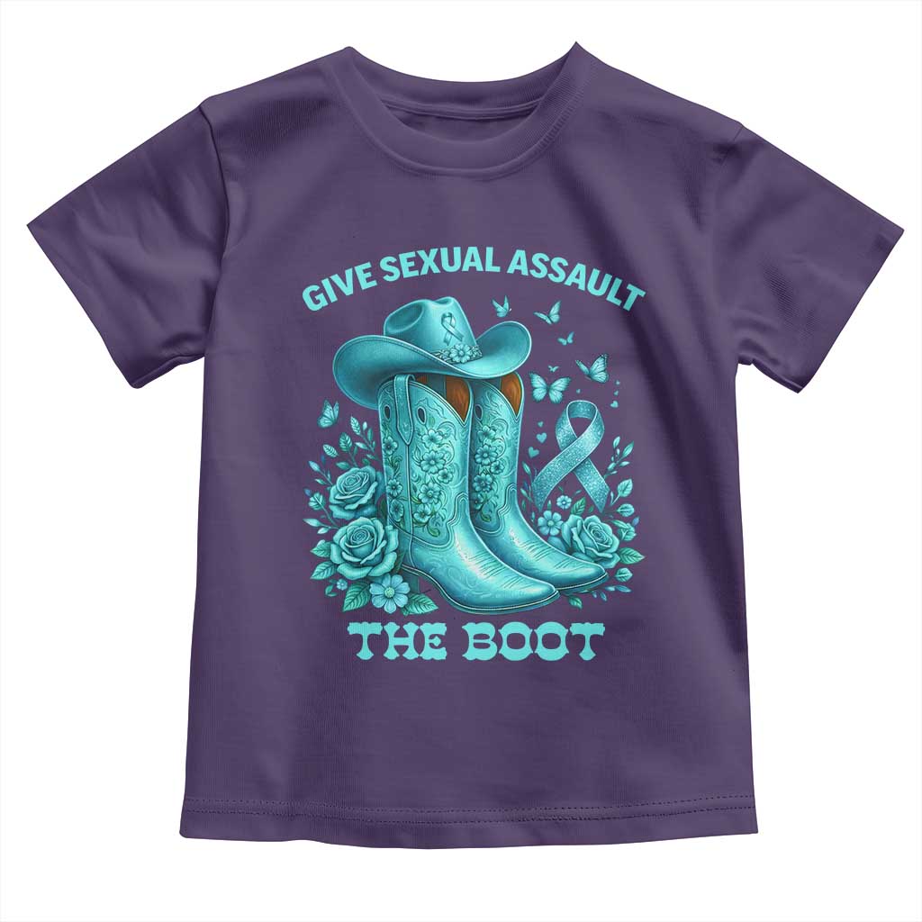 Give Sexual Assault The Boot Toddler T Shirt Cowgirl Awareness Month Teal Ribbon Support TS10 Purple Print Your Wear