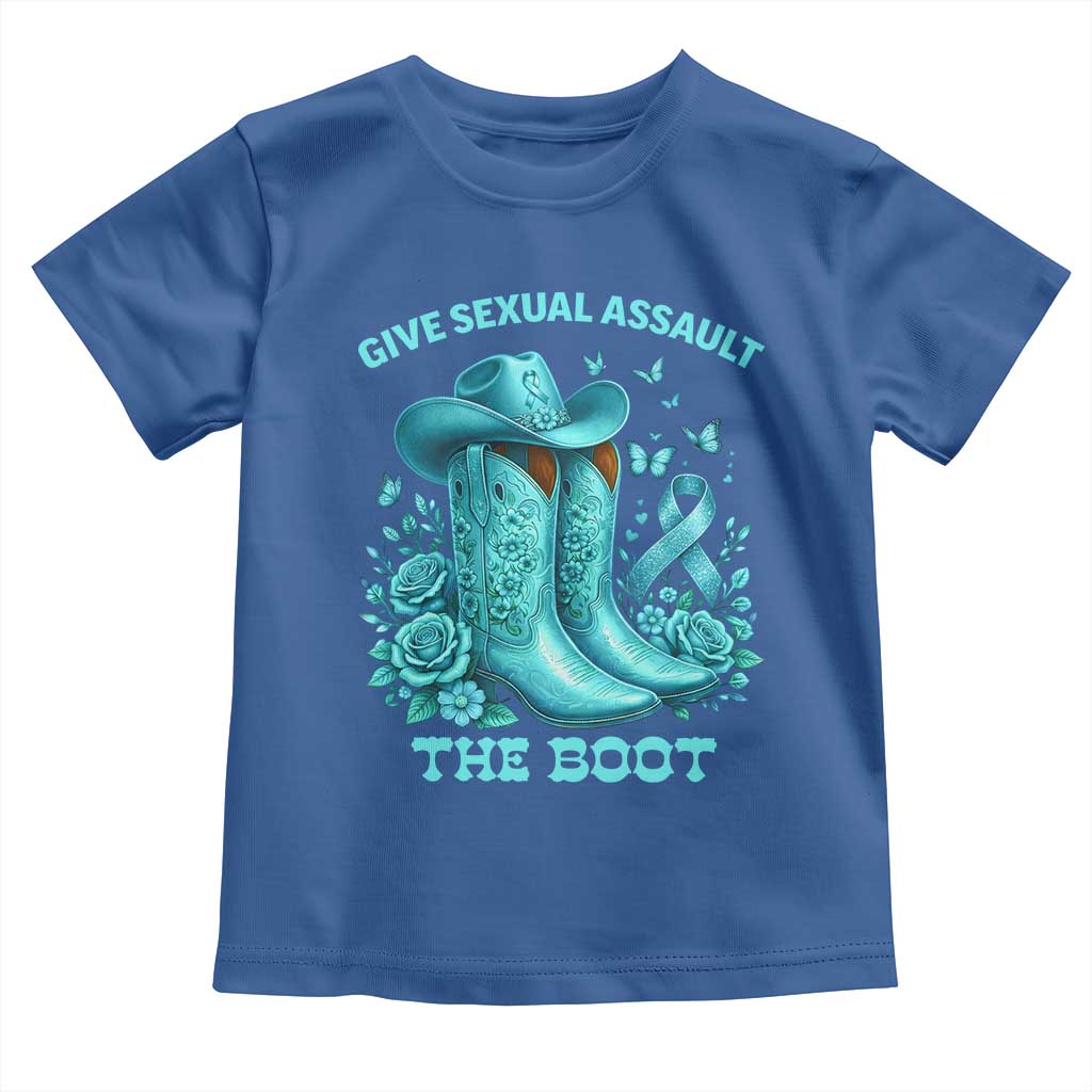 Give Sexual Assault The Boot Toddler T Shirt Cowgirl Awareness Month Teal Ribbon Support TS10 Royal Blue Print Your Wear