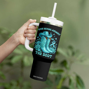 Give Sexual Assault The Boot Tumbler With Handle Cowgirl Awareness Month Teal Ribbon Support TS10 Print Your Wear