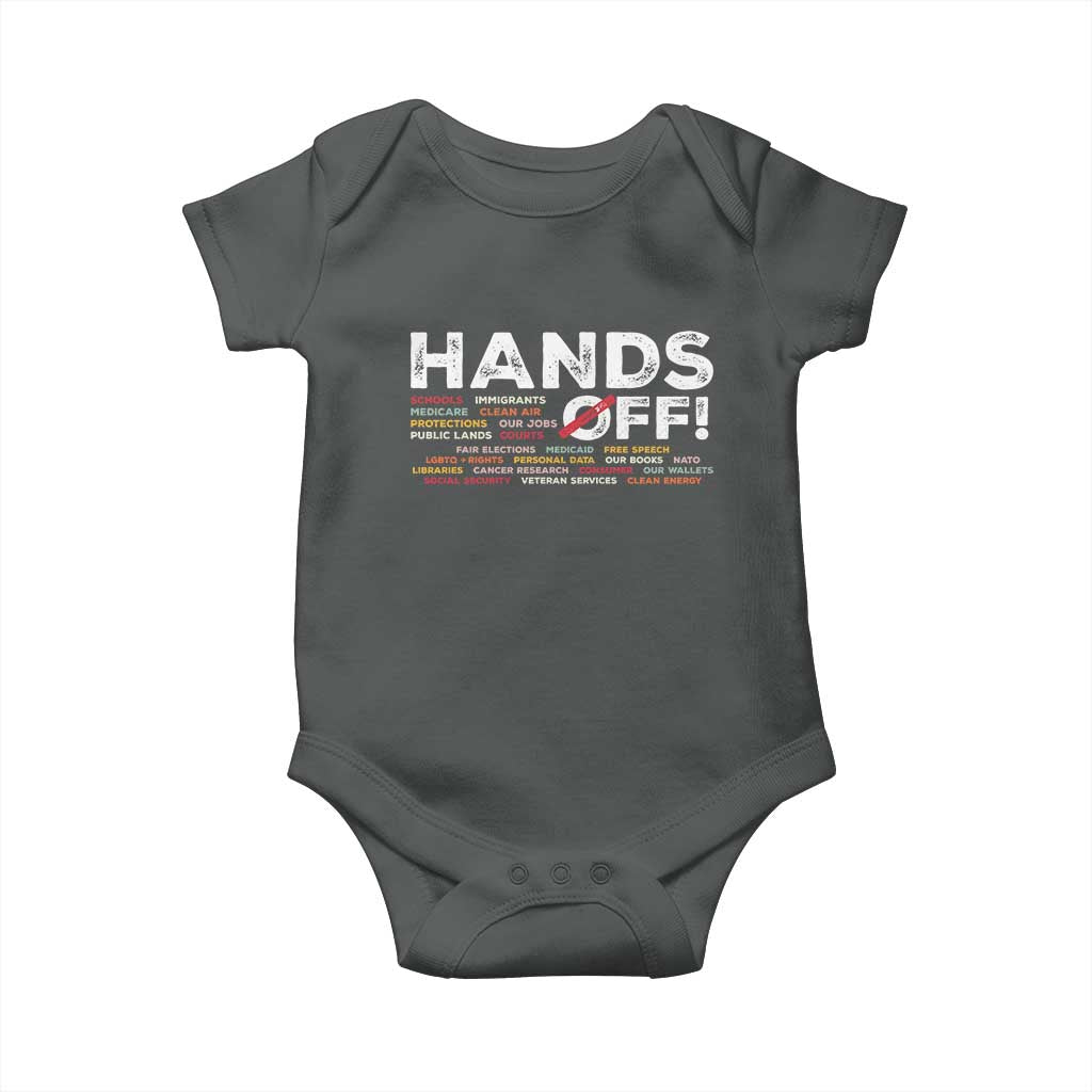 Hands Off Baby Onesie Social Security And Medicare Protest TS10 Dark Heather Print Your Wear
