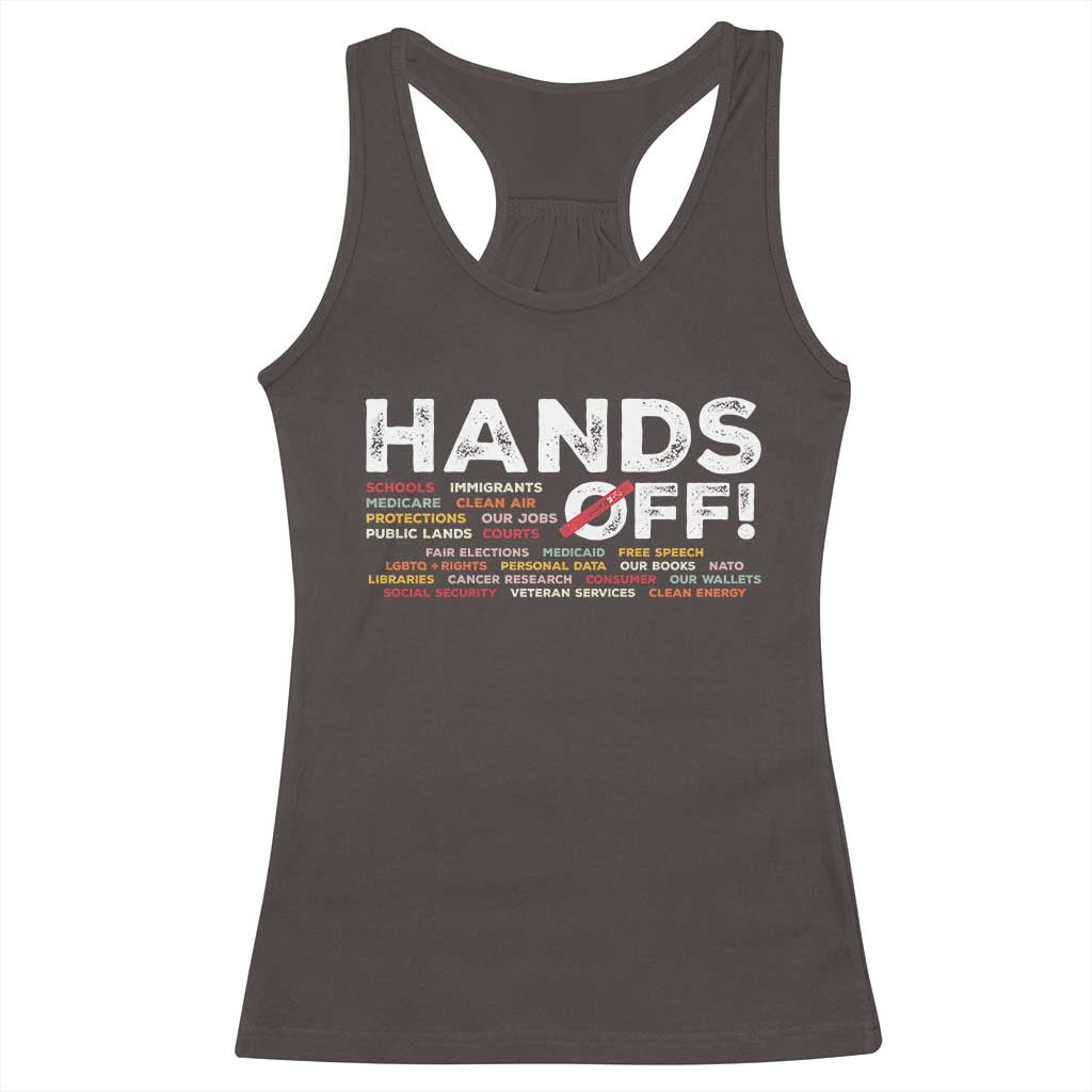 Hands Off Racerback Tank Top Social Security And Medicare Protest TS10 Dark Chocolate Print Your Wear