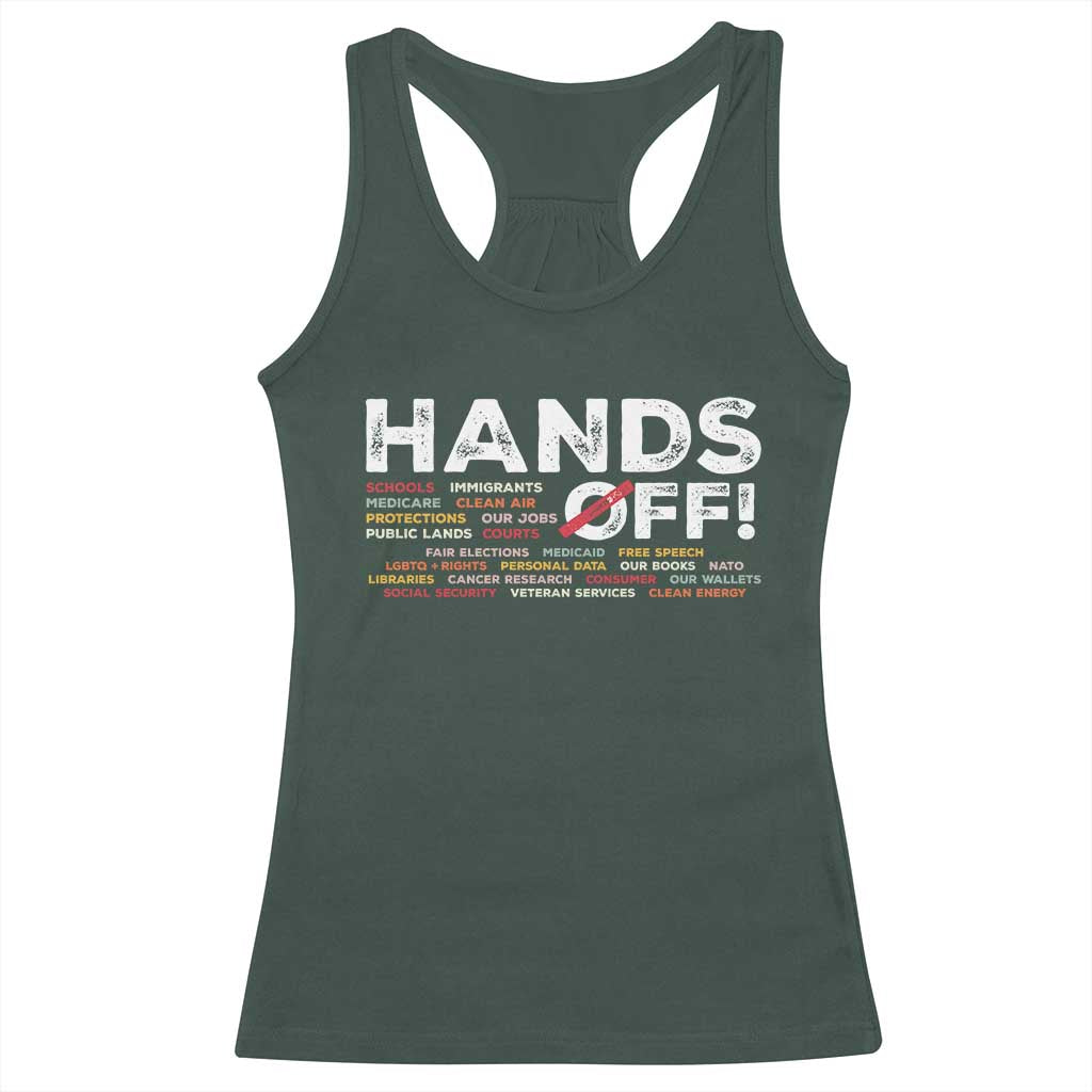Hands Off Racerback Tank Top Social Security And Medicare Protest TS10 Dark Forest Green Print Your Wear