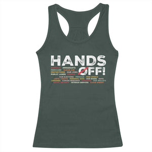 Hands Off Racerback Tank Top Social Security And Medicare Protest TS10 Dark Forest Green Print Your Wear