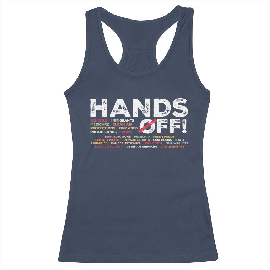 Hands Off Racerback Tank Top Social Security And Medicare Protest TS10 Navy Print Your Wear