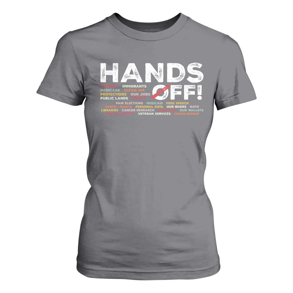 Hands Off T Shirt For Women Social Security And Medicare Protest TS10 Charcoal Print Your Wear