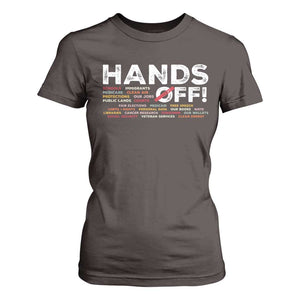 Hands Off T Shirt For Women Social Security And Medicare Protest TS10 Dark Chocolate Print Your Wear