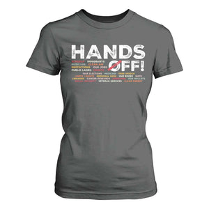 Hands Off T Shirt For Women Social Security And Medicare Protest TS10 Dark Heather Print Your Wear