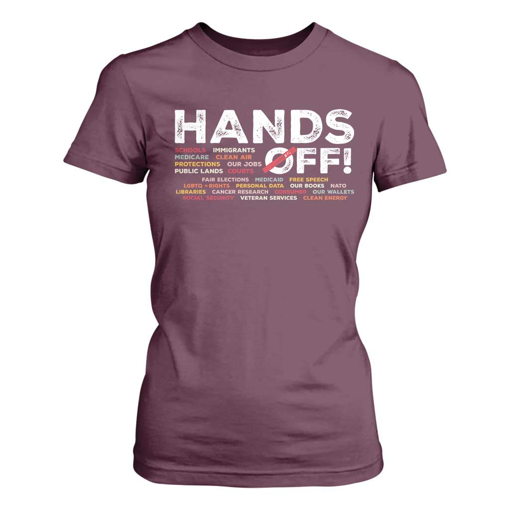 Hands Off T Shirt For Women Social Security And Medicare Protest TS10 Maroon Print Your Wear