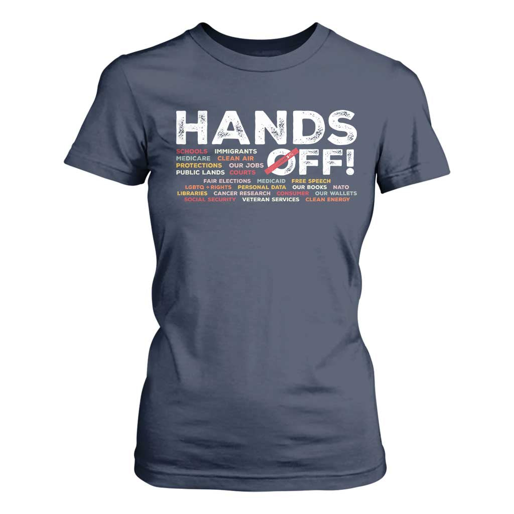 Hands Off T Shirt For Women Social Security And Medicare Protest TS10 Navy Print Your Wear