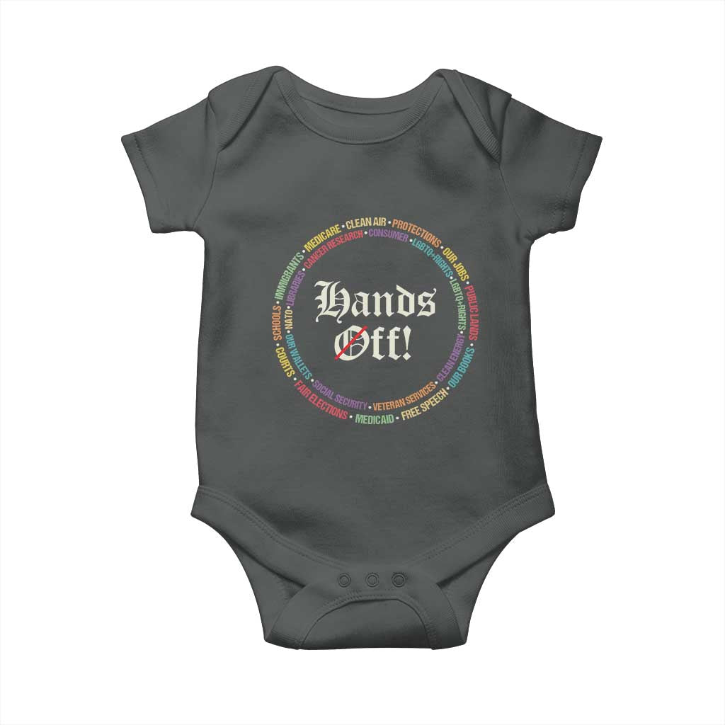 Hands Off Baby Onesie Human Rights Social Security And Medicare Protest TS10 Dark Heather Print Your Wear