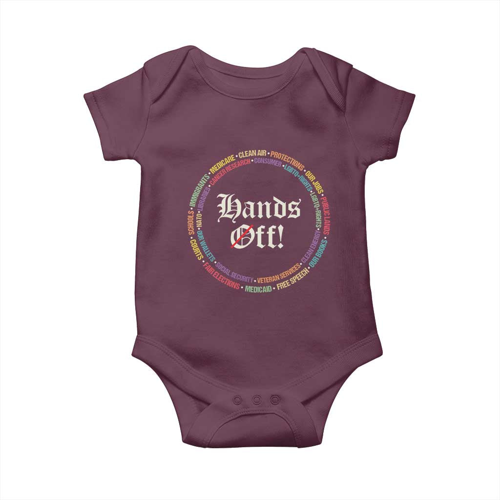 Hands Off Baby Onesie Human Rights Social Security And Medicare Protest TS10 Maroon Print Your Wear
