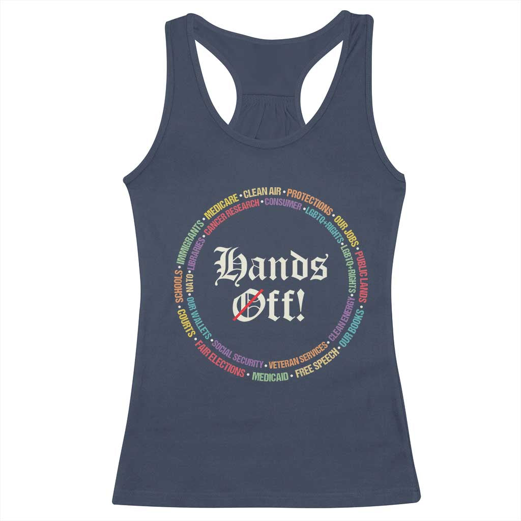 Hands Off Racerback Tank Top Human Rights Social Security And Medicare Protest TS10 Navy Print Your Wear