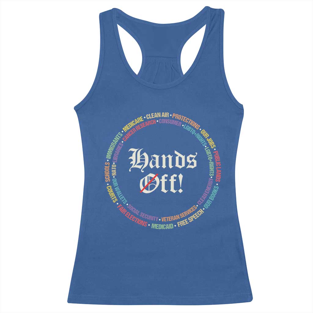Hands Off Racerback Tank Top Human Rights Social Security And Medicare Protest TS10 Royal Blue Print Your Wear