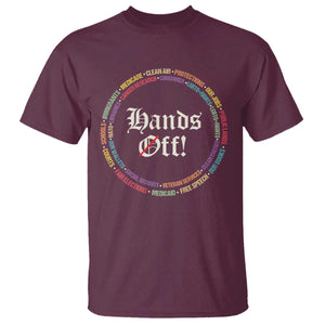 Hands Off T Shirt Human Rights Social Security And Medicare Protest TS10 Maroon Print Your Wear