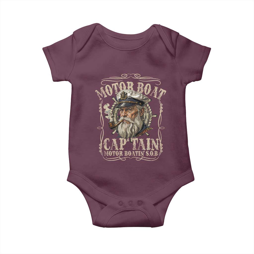Motor Boat Captain Baby Onesie Funny Pontoon Boating Motor Boatin Lake TS10 Maroon Print Your Wear