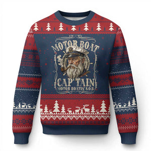 Motor Boat Captain Ugly Christmas Sweater Funny Pontoon Boating Motor Boatin Lake TS10 Navy Red Print Your Wear