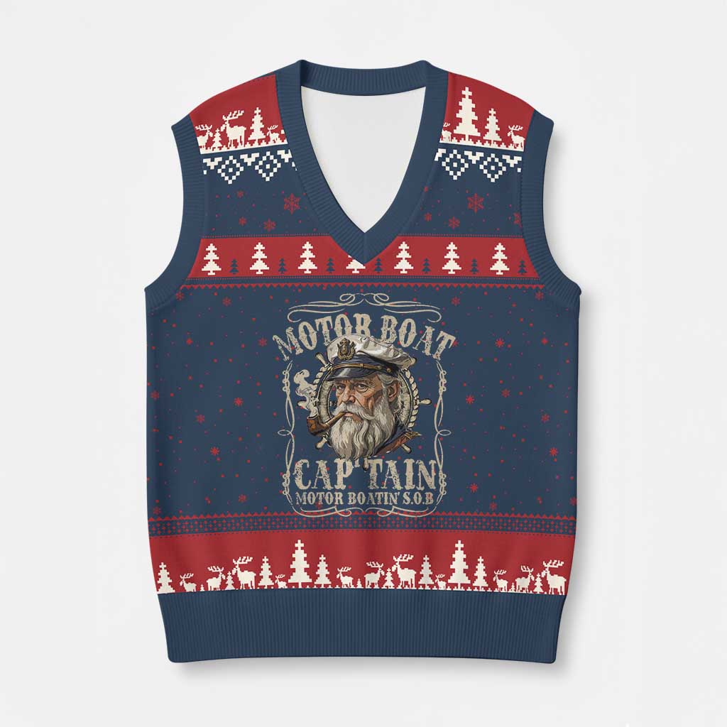 Motor Boat Captain V-Neck Knit Sweater Vest Funny Pontoon Boating Motor Boatin Lake TS10 Navy Red Print Your Wear