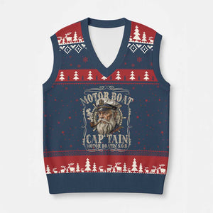 Motor Boat Captain V-Neck Knit Sweater Vest Funny Pontoon Boating Motor Boatin Lake TS10 Navy Red Print Your Wear