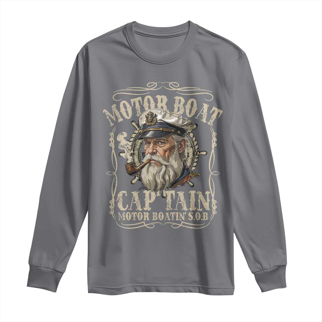 Motor Boat Captain Long Sleeve Shirt Funny Pontoon Boating Motor Boatin Lake TS10 Charcoal Print Your Wear