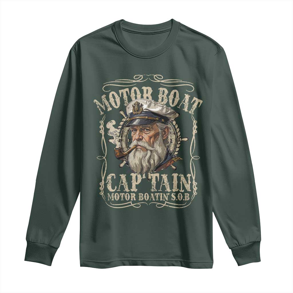 Motor Boat Captain Long Sleeve Shirt Funny Pontoon Boating Motor Boatin Lake TS10 Dark Forest Green Print Your Wear