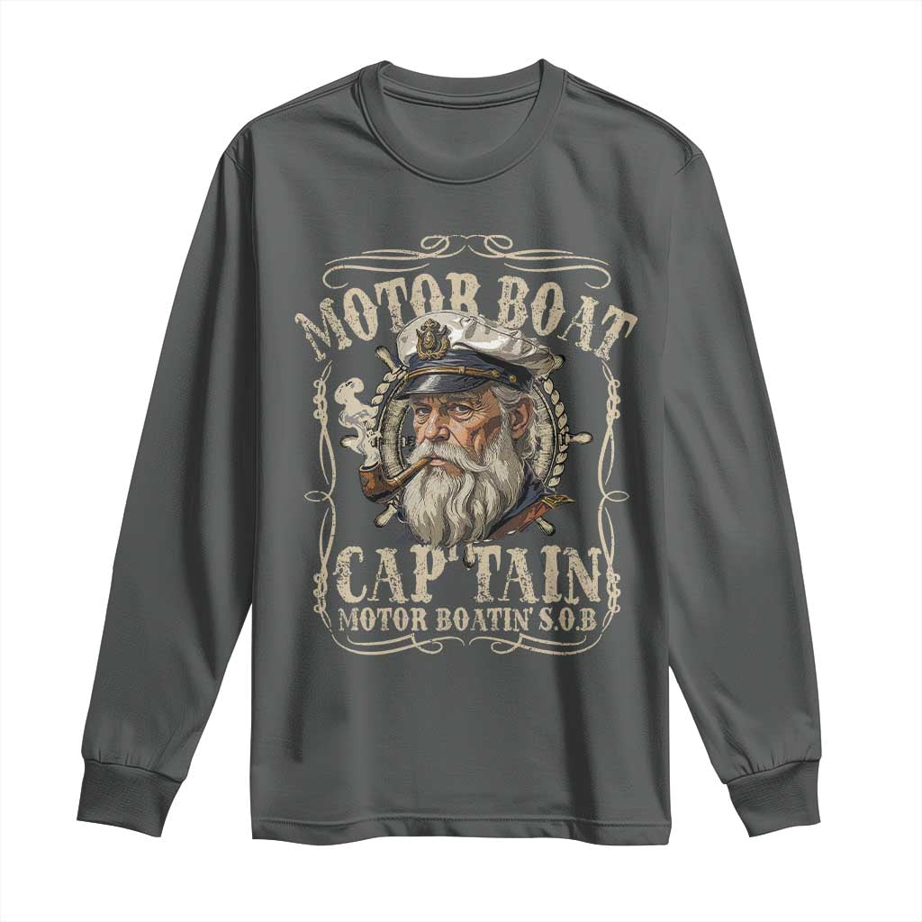 Motor Boat Captain Long Sleeve Shirt Funny Pontoon Boating Motor Boatin Lake TS10 Dark Heather Print Your Wear