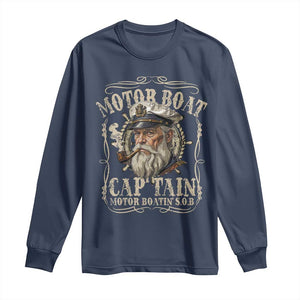Motor Boat Captain Long Sleeve Shirt Funny Pontoon Boating Motor Boatin Lake TS10 Navy Print Your Wear