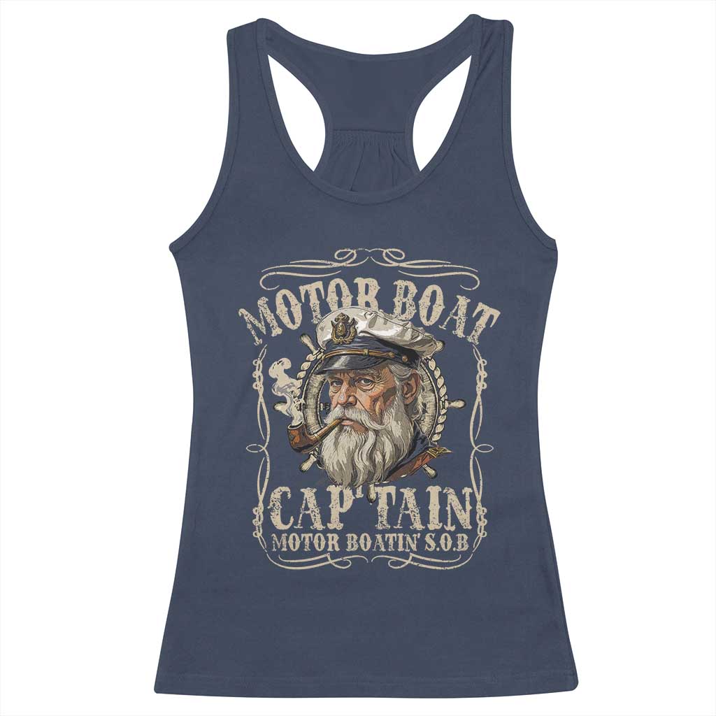 Motor Boat Captain Racerback Tank Top Funny Pontoon Boating Motor Boatin Lake TS10 Navy Print Your Wear