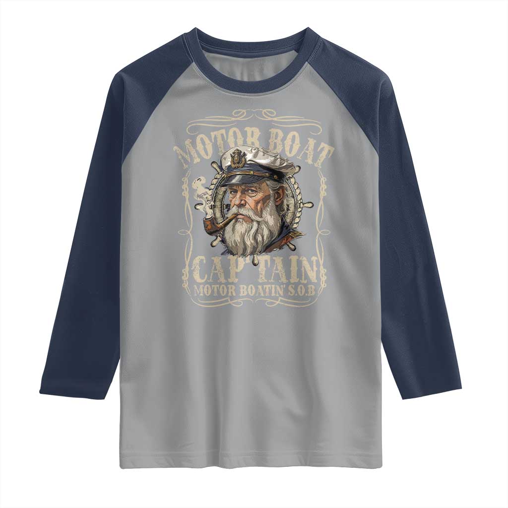 Motor Boat Captain Raglan Shirt Funny Pontoon Boating Motor Boatin Lake TS10 Sport Gray Navy Print Your Wear