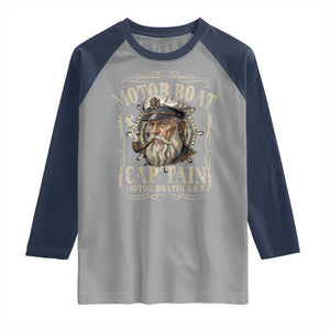 Motor Boat Captain Raglan Shirt Funny Pontoon Boating Motor Boatin Lake TS10 Sport Gray Navy Print Your Wear