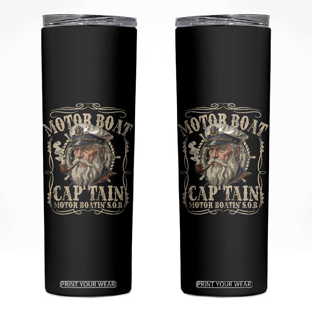 Motor Boat Captain Skinny Tumbler Funny Pontoon Boating Motor Boatin Lake TS10 Black Print Your Wear