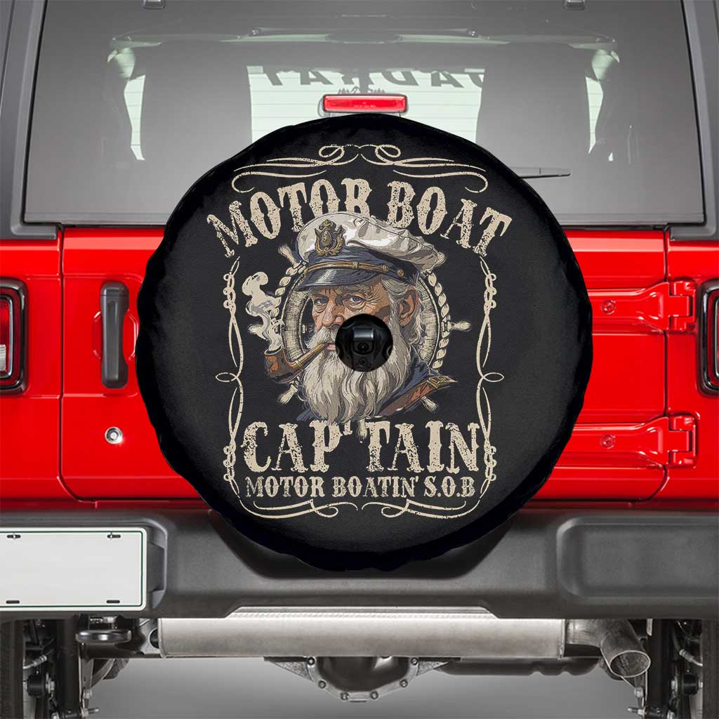 Motor Boat Captain Spare Tire Cover Funny Pontoon Boating Motor Boatin Lake TS10 Black Print Your Wear