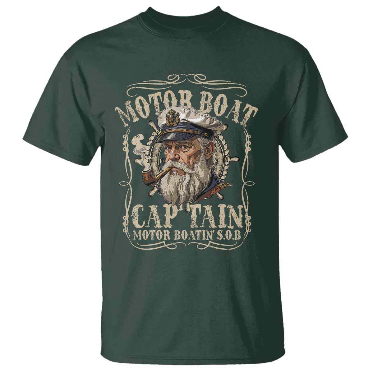 Motor Boat Captain T Shirt Funny Pontoon Boating Motor Boatin Lake TS10 Dark Forest Green Print Your Wear