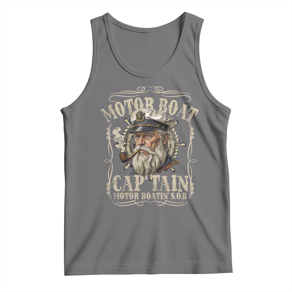 Motor Boat Captain Tank Top Funny Pontoon Boating Motor Boatin Lake TS10 Black Heather Print Your Wear