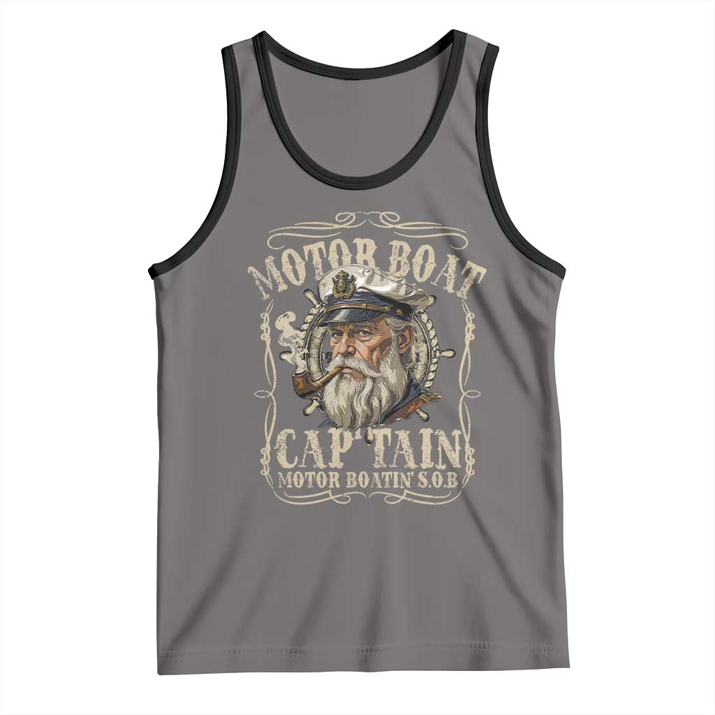 Motor Boat Captain Tank Top Funny Pontoon Boating Motor Boatin Lake TS10 Deep Heather Black Print Your Wear