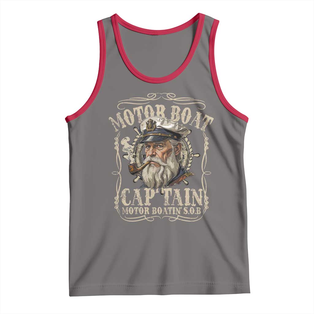 Motor Boat Captain Tank Top Funny Pontoon Boating Motor Boatin Lake TS10 Deep Heather Red Print Your Wear