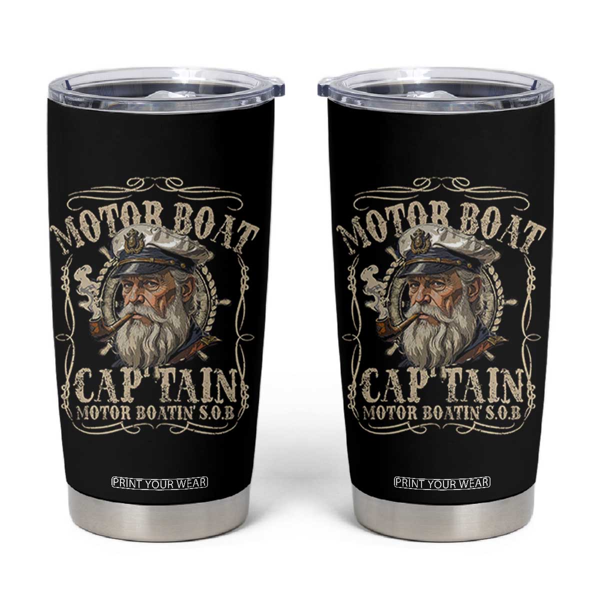 Motor Boat Captain Tumbler Cup Funny Pontoon Boating Motor Boatin Lake TS10 Black Print Your Wear