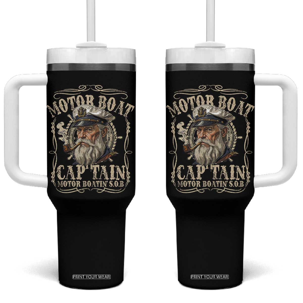 Motor Boat Captain Tumbler With Handle Funny Pontoon Boating Motor Boatin Lake TS10 One Size: 40 oz Black Print Your Wear