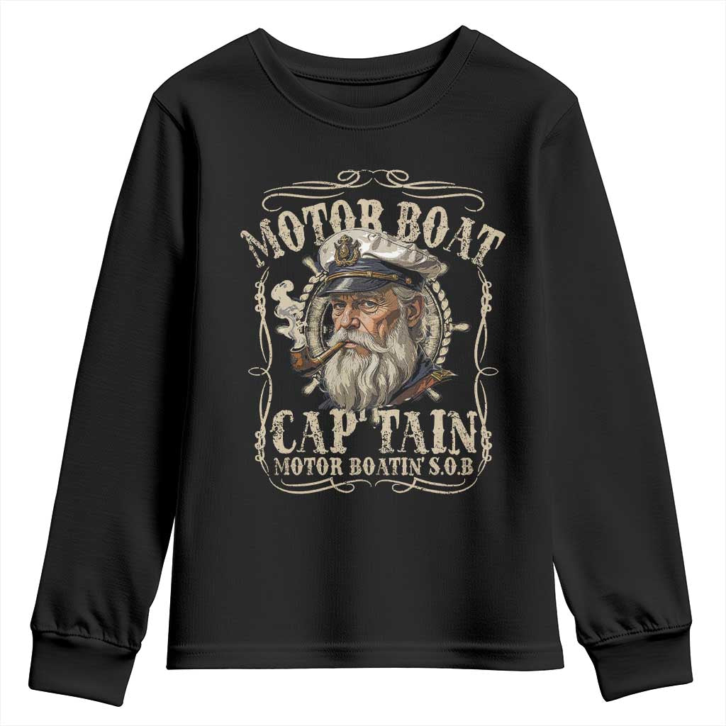 Motor Boat Captain Youth Sweatshirt Funny Pontoon Boating Motor Boatin Lake TS10 Black Print Your Wear